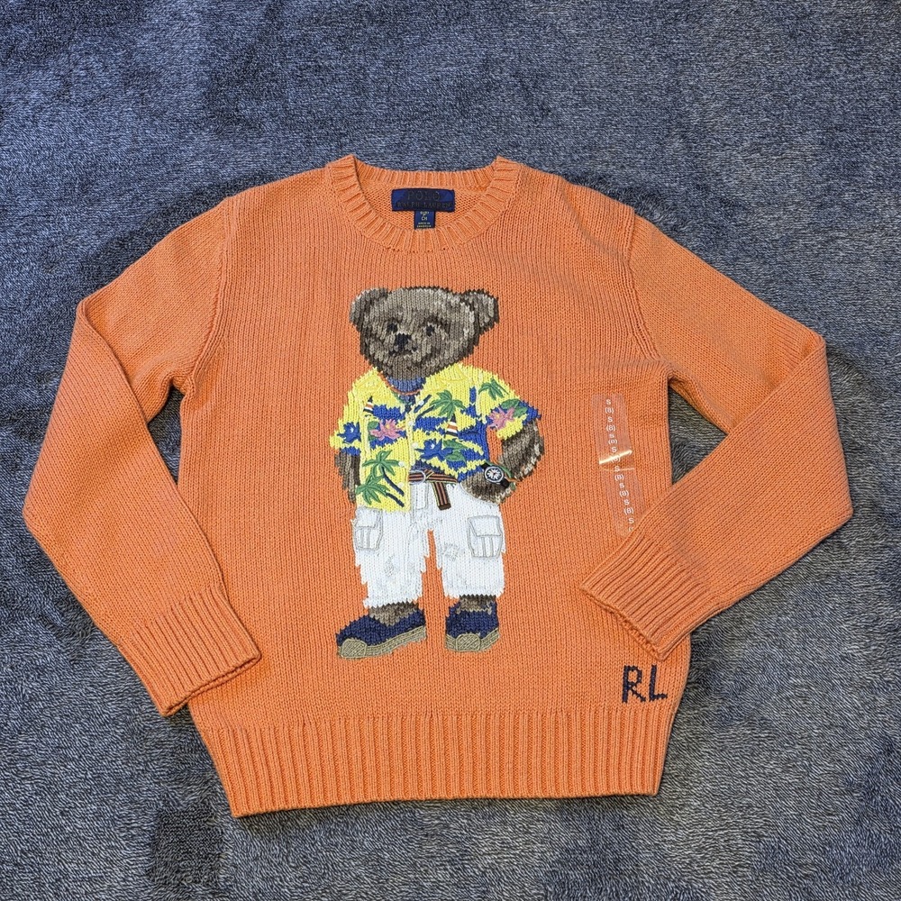 Ralph Lauren Polo Bear Sweater Kids SZ 8 Intarsia Knit Vacation Bear Chunk Knit